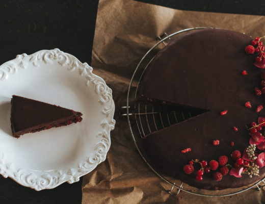Red currant and raspberry chocolate torte